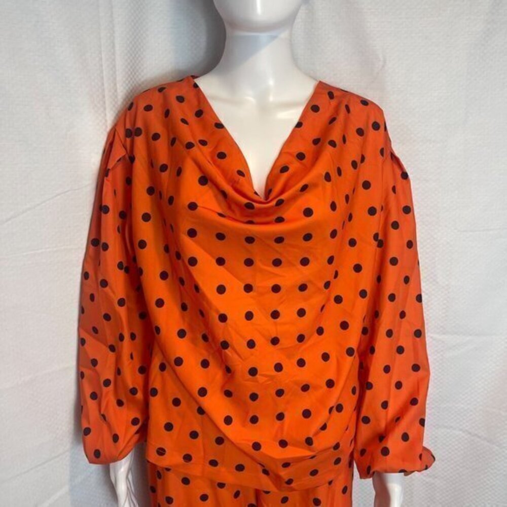 Two Piece Set Polka Dot Print Lantern Sleeve Top & Wide leg Pants Size M‎ - Picture 9 of 16